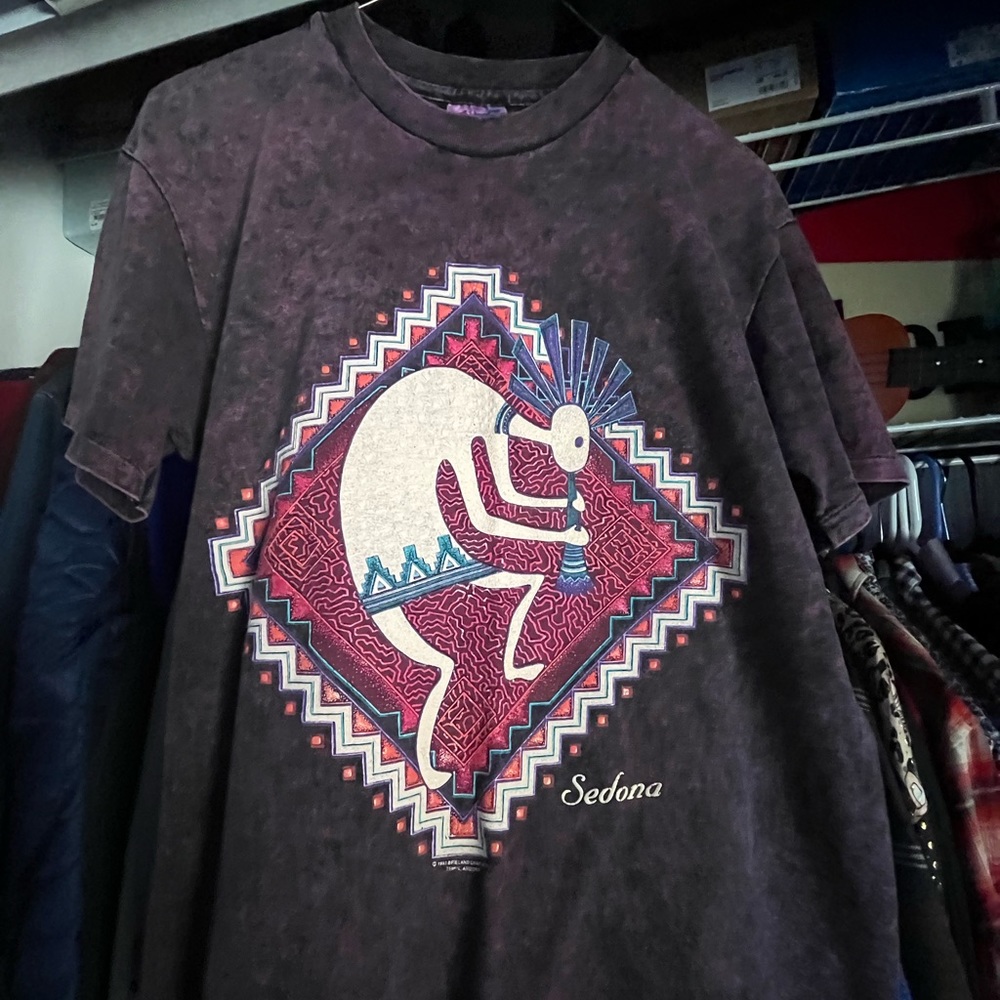 Hanes Short Sleeve Tee with Multicolor Sedona Kokopelli Graphic - Black Wash